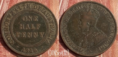 Австралия 1/2 пенни 1916 года, KM# 22, 453o-048