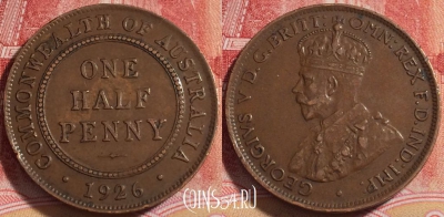Австралия 1/2 пенни 1926 года, KM# 22, 256-011