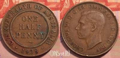 Австралия 1/2 пенни 1938 года, KM# 35, 244-092