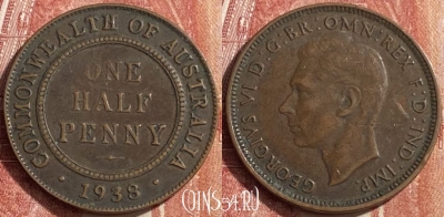 Австралия 1/2 пенни 1938 года, KM# 35, 452o-101 ♛