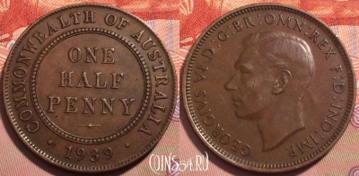Австралия 1/2 пенни 1939 года, KM# 35, 244-046