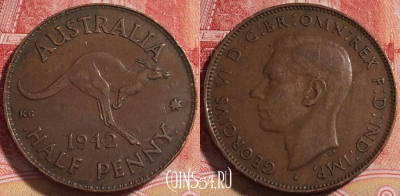 Австралия 1/2 пенни 1942 года, KM# 41, 256-012 ♛