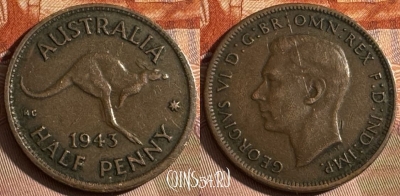Австралия 1/2 пенни 1943 года, KM# 41, s067t-051