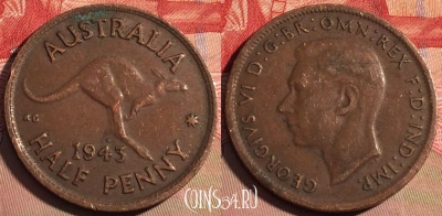 Австралия 1/2 пенни 1943 года, KM# 41, 214a-015