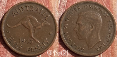 Австралия 1/2 пенни 1943 года, KM# 41, 451o-133 ♛