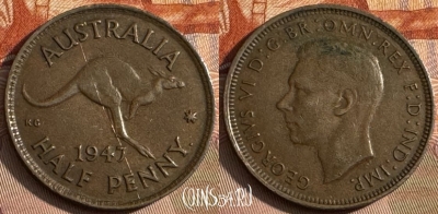 Австралия 1/2 пенни 1947 года, KM# 41, s066t-004