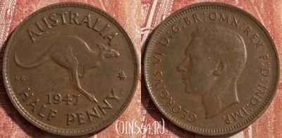 Австралия 1/2 пенни 1947 года, KM# 41, 452o-064 ♛
