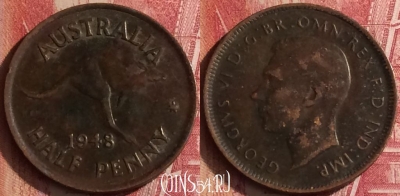 Австралия 1/2 пенни 1948 года, KM# 41, 455o-026