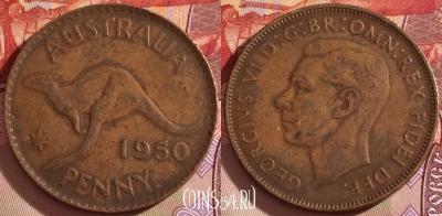 Австралия 1/2 пенни 1950 года, KM# 42, 096b-087 ♛