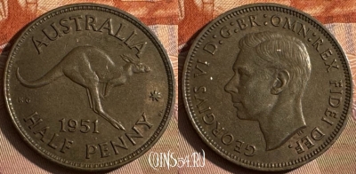 Австралия 1/2 пенни 1951 года, KM# 42, 068t-113 ♛