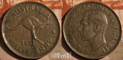 Австралия 1/2 пенни 1951 года, KM# 42, 069t-011