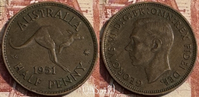 Австралия 1/2 пенни 1951 года, KM# 42, 109s-027 ♛
