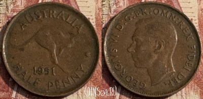 Австралия 1/2 пенни 1951 года, KM# 42, 109s-058