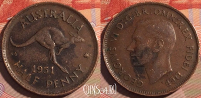Австралия 1/2 пенни 1951 года, KM# 42, 193a-047 ♛