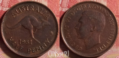 Австралия 1/2 пенни 1951 года, KM# 42, 210j-062