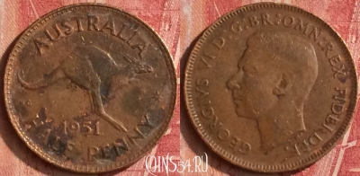 Австралия 1/2 пенни 1951 года, KM# 42, 337n-138 ♛