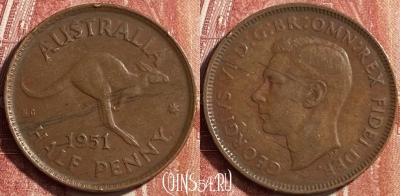 Австралия 1/2 пенни 1951 года, KM# 42, 451o-136 ♛