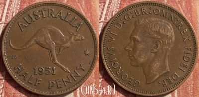 Австралия 1/2 пенни 1951 года, KM# 42, 452o-061 ♛