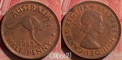 Австралия 1/2 пенни 1953 года, KM# 49, 225j-105