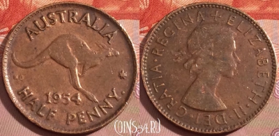 Австралия 1/2 пенни 1954 года, KM# 49, 105b-134