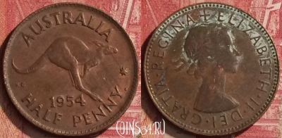 Австралия 1/2 пенни 1954 года, KM# 49, 455o-111