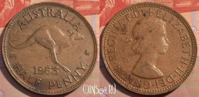Австралия 1/2 пенни 1963 года, KM# 61, 114c-095 ♛