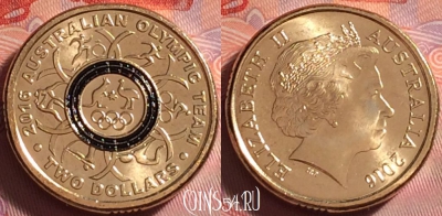 Австралия 2 долларов 2016 г., чёрное кольцо, UNC, 301j-083