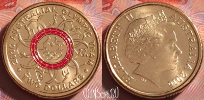 Австралия 2 долларов 2016 г., красное кольцо, UNC, 301j-035