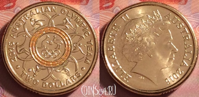 Австралия 2 долларов 2016 г., жёлтое кольцо, UNC, 301j-068
