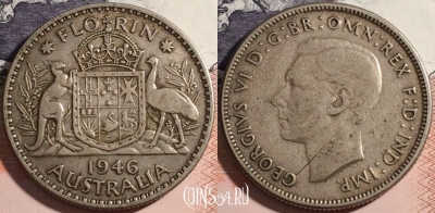 Австралия 2 шиллинга (флорин) 1946 года, Ag, KM# 40a