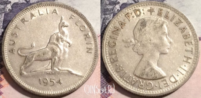 Австралия 2 шиллинга (флорин) 1954 года Ag, a068-050