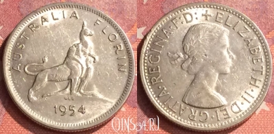 Австралия 2 шиллинга (флорин) 1954 года Ag, 291o-116
