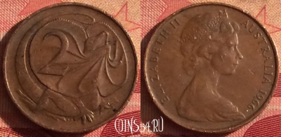 Австралия 2 цента 1966 года, KM# 63, 250i-017