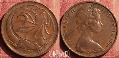 Австралия 2 цента 1966 года, KM# 63, 442-028