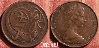 Австралия 2 цента 1966 года, KM# 63, 442-033