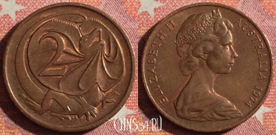 Австралия 2 цента 1974 года, KM# 63, 350-089