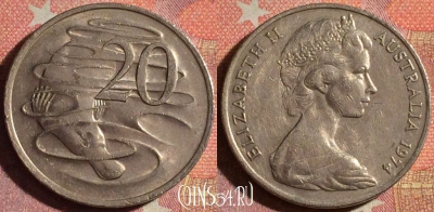 Австралия 20 центов 1974 года, KM# 64, 371-032