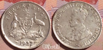 Австралия 3 пенса 1927 года Ag, KM# 24, 087b-040