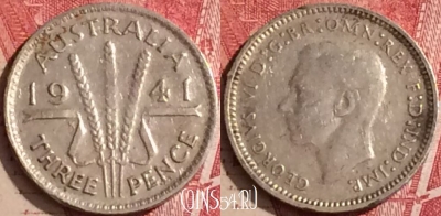 Австралия 3 пенса 1941 года Ag, KM# 37, 454o-095 ♛