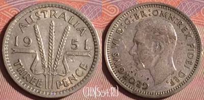 Австралия 3 пенса 1951 года Ag, KM# 44, 150j-057