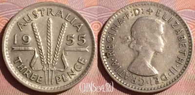 Австралия 3 пенса 1955 года Ag, KM# 57, 043i-018