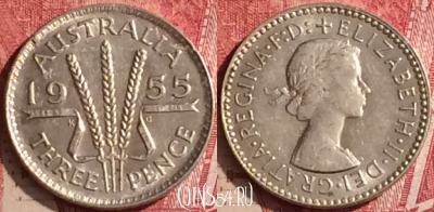 Австралия 3 пенса 1955 года Ag, KM# 57, 454o-096 ♛