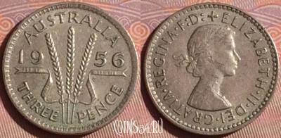 Австралия 3 пенса 1956 года Ag, KM# 57, 044i-152