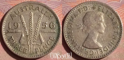 Австралия 3 пенса 1956 года Ag, KM# 57, 048i-132