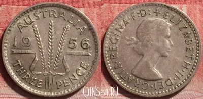 Австралия 3 пенса 1956 года Ag, KM# 57, 237j-038