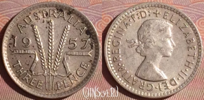 Австралия 3 пенса 1957 года Ag, KM# 57, 053i-029