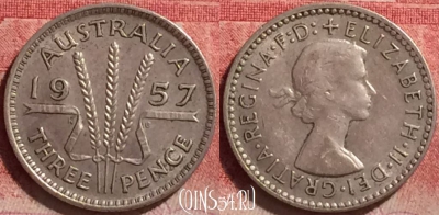 Австралия 3 пенса 1957 года Ag, KM# 57, 240j-018