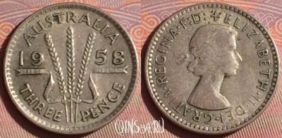 Австралия 3 пенса 1958 года Ag, KM# 57, 047i-016