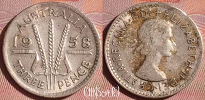 Австралия 3 пенса 1958 года Ag, KM# 57, 049i-152