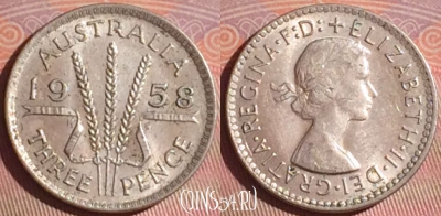 Австралия 3 пенса 1958 года Ag, KM# 57, 052i-192